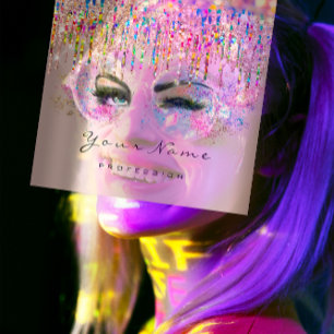 Cartão De Visita Quadrado Marcador de Evento do Artista de Maquiagem Hológr