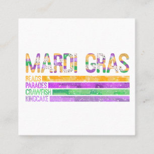 Cartão De Visita Quadrado Mardi Gras Miçangas Paradas do Crawfish King Cake