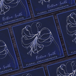 Cartão De Visita Quadrado Marinho Azul e Lily Branca Floral Arranjos Florist
