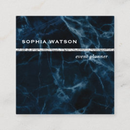 Cartão De Visita Quadrado Marinho Azul Marmorre Branco