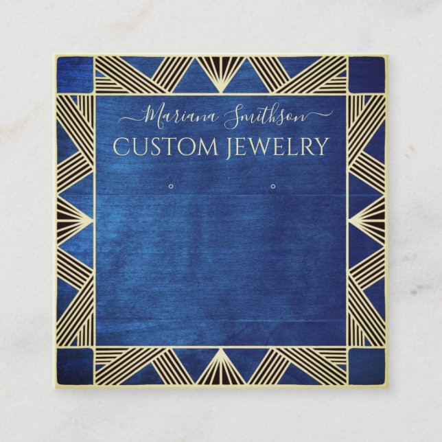 Cartão De Visita Quadrado Marinho Blue Art Deco Grandes Barras Telas (Frente)