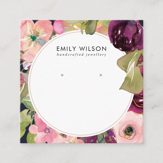 CARTÃO DE VISITA QUADRADO MARINHO BURGUNDY BLUSH FLORAL STUD EARRING (Frente)