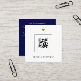 Cartão De Visita Quadrado Marinho de Casamento de Código QR Minimalista de O