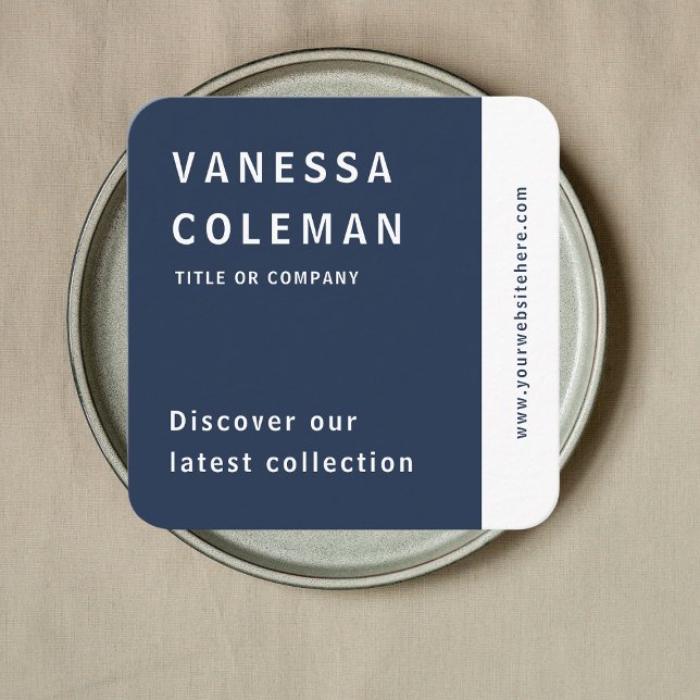 Cartão De Visita Quadrado Marinho de código Qr profissional Mídia social azu (Criador carregado)