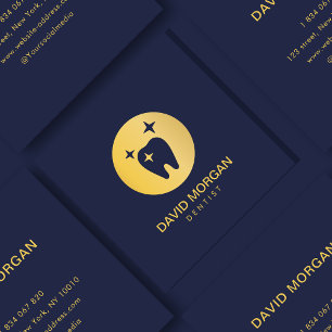 Cartão De Visita Quadrado Marinho De Logotipo Dentista Profissional E Dourad
