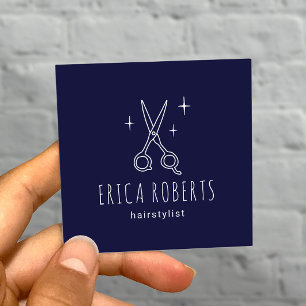 Cartão De Visita Quadrado Marinho de Salão de Tesoura Mínima Cuta Stylist pa