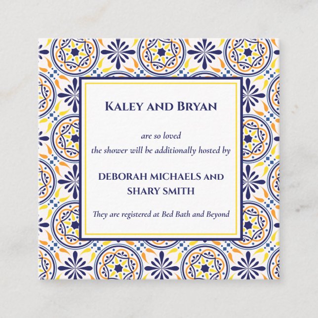 Cartão De Visita Quadrado Marinho espanhol Amarelo Azulejo Mediterrâneo Pers (Frente)