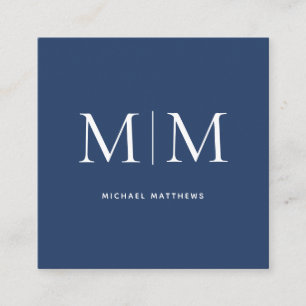 Cartão De Visita Quadrado Marinho Moderno Simples Elegante do Monograma Prof