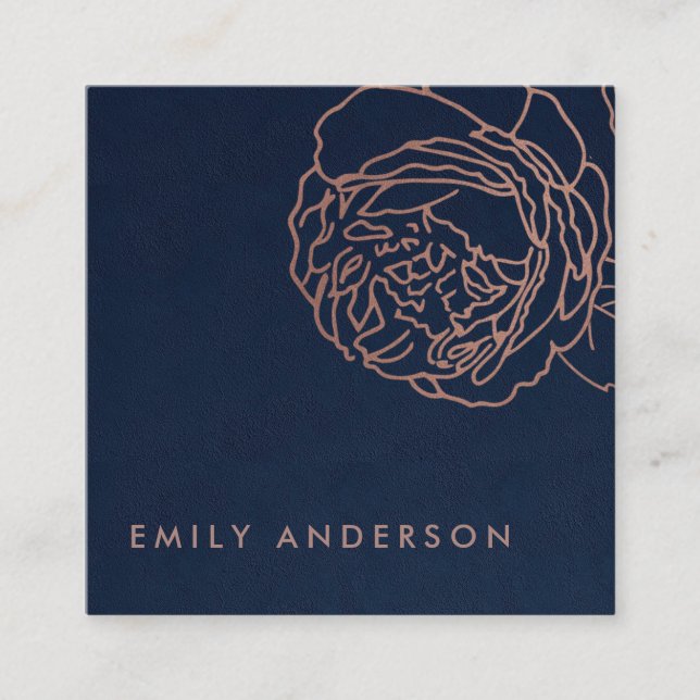 CARTÃO DE VISITA QUADRADO MARINHO ROYAL ELEGANTE ROYAL ROSE ROSE DOURADO FLO (Frente)