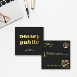 Cartão De Visita Quadrado Marketing Público Notário Dourado Moderno Chic Bla