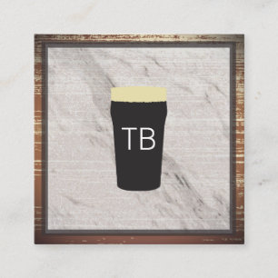 Cartão De Visita Quadrado Mármore com guarnição e monograma de madeira