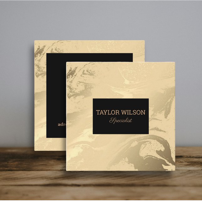 Cartão De Visita Quadrado Mármore preto e dourado Elegante (Elegant foil design - Marble gold square business card)