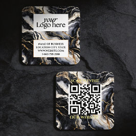 Cartão De Visita Quadrado Mármore preto Logotipo personalizado e Código QR