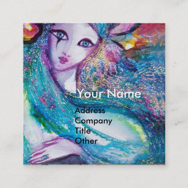 Cartão De Visita Quadrado MÁSCARA AZUL Elegante, Salão de Bela, Artista Maqu (Frente)