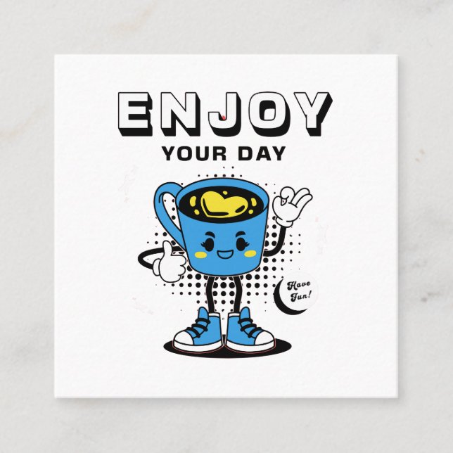 Cartão De Visita Quadrado Mascote Retroativo Engraçado do Café -2 (Frente)