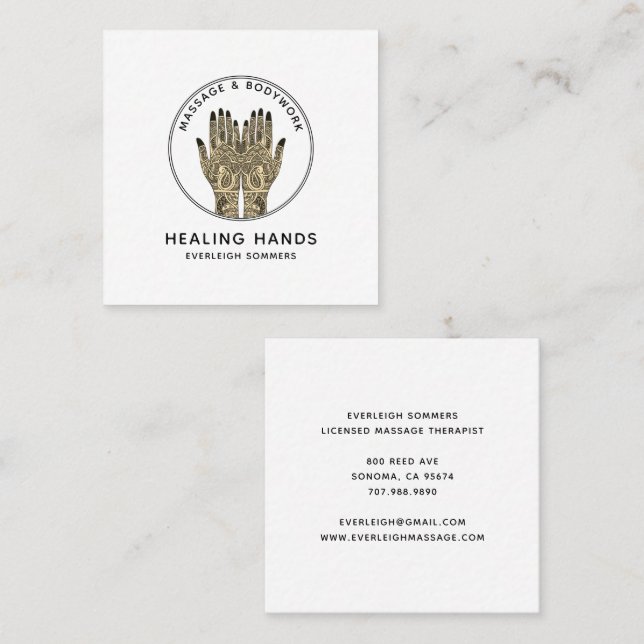 Cartão De Visita Quadrado Massage Therapist Body Work Mehndi Henna Square Bu (Frente/Verso)