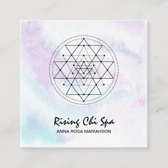 Cartão De Visita Quadrado *~* Massagem Reiki Pastel Sagrado Geometria Yoga (Frente)