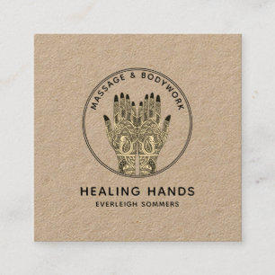 Cartão De Visita Quadrado Massagem Terapia Trabalho Corpo Mehndi Henna Kraft