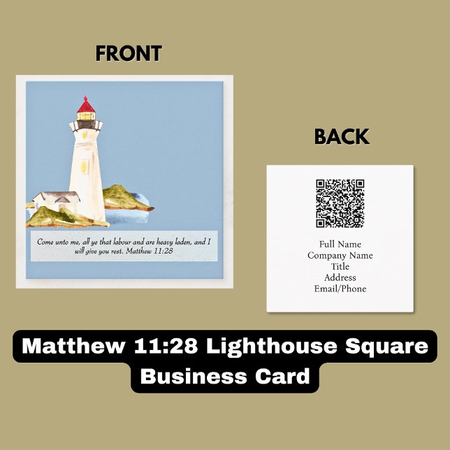 Cartão De Visita Quadrado Mateus 11:28 Farol (Criador carregado)