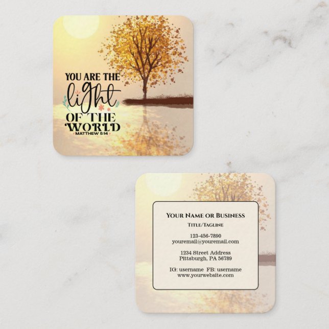 Cartão De Visita Quadrado Matthew 5:14 Você é a Luz da Bíblia Mundial (Frente/Verso)