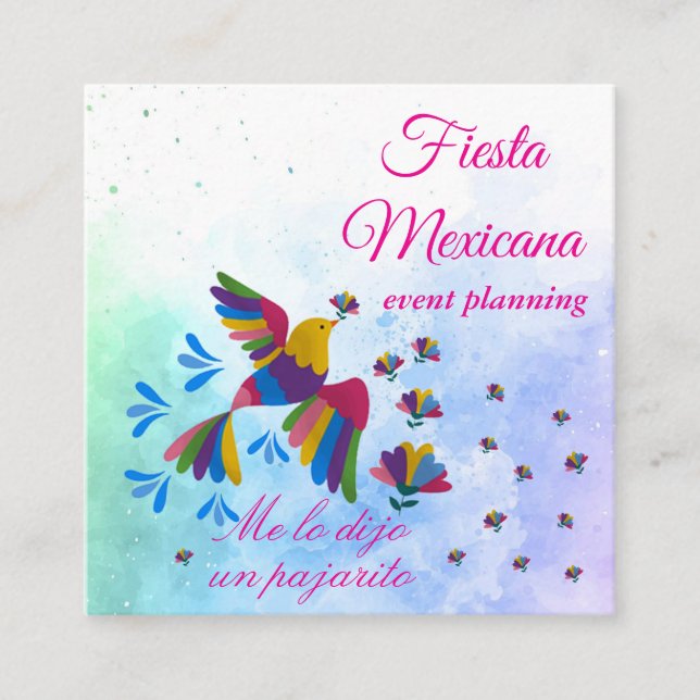 Cartão De Visita Quadrado "Me lo dijo un pajarito" Arte Popular Mexicano (Frente)