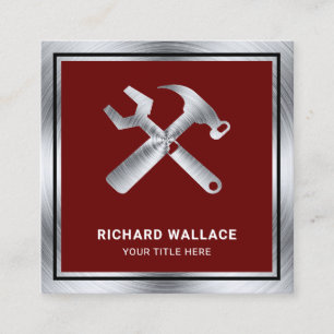 Cartão De Visita Quadrado Mecânico de Reparo Automático de Aço Vermelho E