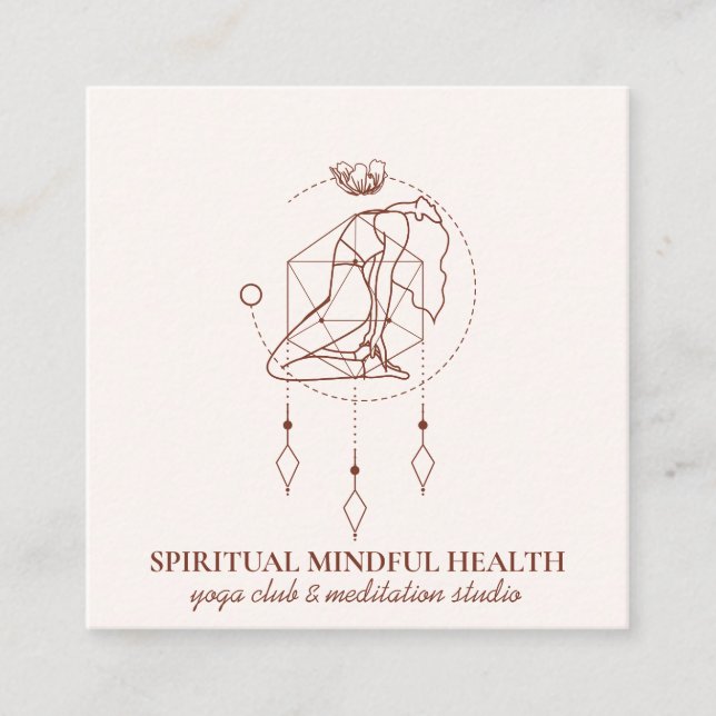 Cartão De Visita Quadrado Meditação de Bela Escamuflada Rosa Chakra Yoga Tre (Frente)