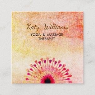 Cartão De Visita Quadrado Meditação de Lótus Flower Yoga Red Orange