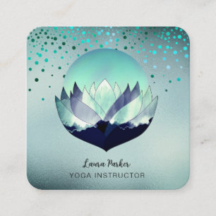 Cartão De Visita Quadrado Meditação de Lua Azul Lótus Yoga Mar Holístico