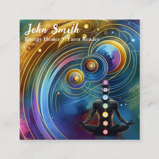 Cartão De Visita Quadrado Meditação de Yoga por Ametist Chakras Reiki (Frente)