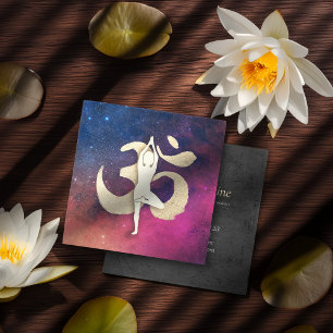 Cartão De Visita Quadrado Meditação de Yoga Símbolo OM Dourado Nebulosa G