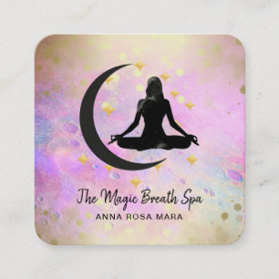 Cartão De Visita Quadrado *~* Meditação Dourada Mulher Lua Ioga Mindício
