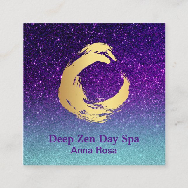 Cartão De Visita Quadrado *~* Meditação espiral Glitter Zen Reiki Dourada (Frente)