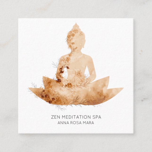 Cartão De Visita Quadrado *~* Meditação Floral Lotus Buddha QR AP33 Peach (Frente)