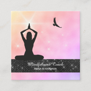 Cartão De Visita Quadrado *~* Meditação Glitter Bird Eagle Pastel Yoga