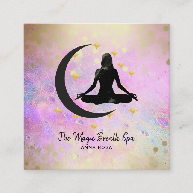 Cartão De Visita Quadrado *~* Meditação Mulher Dourada + Ioga Lua (Frente)