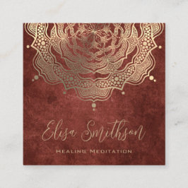 Cartão De Visita Quadrado Meditação natural Dourada Brown Mandala Yoga para