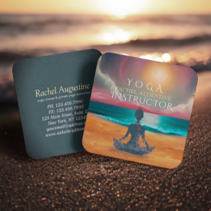 Cartão De Visita Quadrado Meditação pacífica de ioga em lua, Sky Ocean Beach