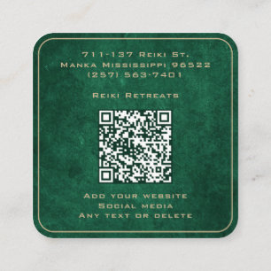 Cartão De Visita Quadrado Meditação Verde E Dourada De Calor De Mandala Reik