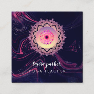 Cartão De Visita Quadrado Meditação Yoga Boho em Forma de Púrpura de Água
