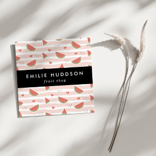 Cartão De Visita Quadrado Melancias Vermelhas, Corações, Stripes, Seu Nome