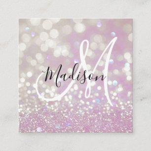 Cartão De Visita Quadrado Menina Lilac Shimmer Glitter Gelipifica Nome do Mo