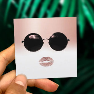 Cartão De Visita Quadrado Menina nos óculos de sol Cabelo Maquiagem Artista