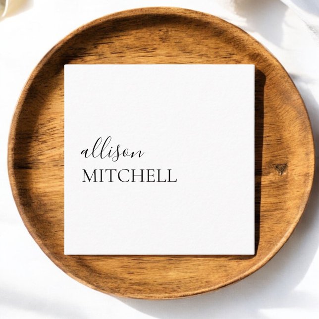 Cartão De Visita Quadrado Menino Elegante Caligrafia Mínima (Criador carregado)