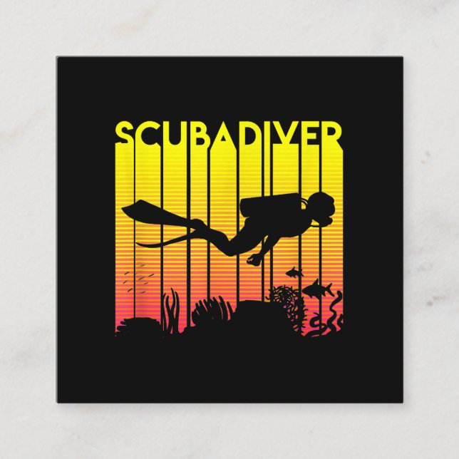 Cartão De Visita Quadrado Mergulho Scuba Diver Silhouette Mergulhando Nadado (Frente)