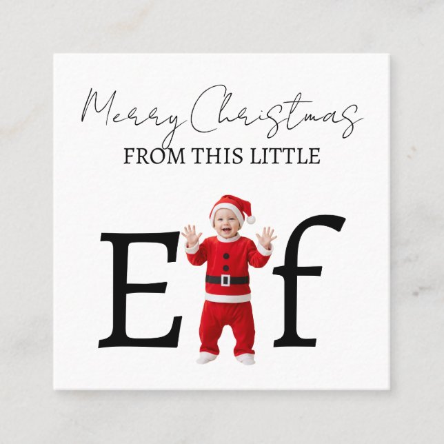 Cartão De Visita Quadrado Merry Christmas Baby Elf Holiday Greeting Card (Frente)