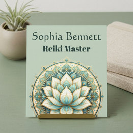 Cartão De Visita Quadrado Mestre de Reiki Arte de Mandala de Lótus Verde Tur