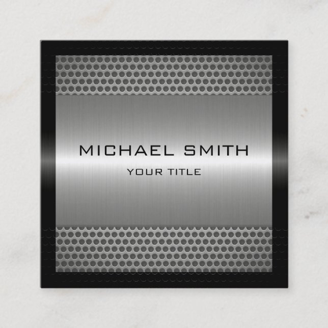 Cartão De Visita Quadrado Metal inoxidável de prata elegante feito sob (Frente)