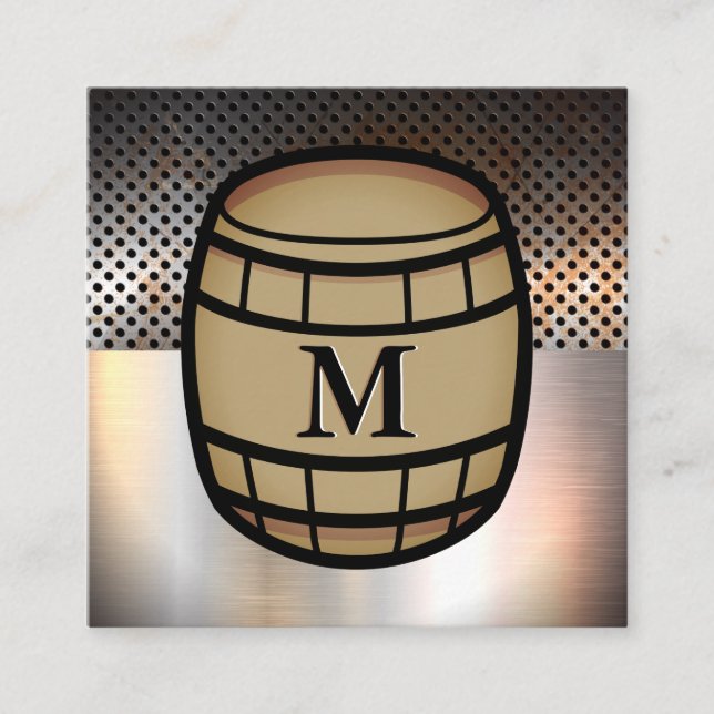 Cartão De Visita Quadrado Metal perfurado | Folha de metal | Barril (Frente)