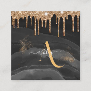 Cartão De Visita Quadrado Metálico Personalizado do Monograma de Lixo Dourad